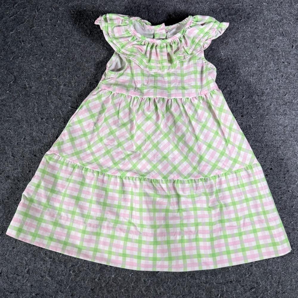 Eliza James Kids Girls Pink Green Gingham Ruffle Tiered Dress EJK711-D25-22 2T